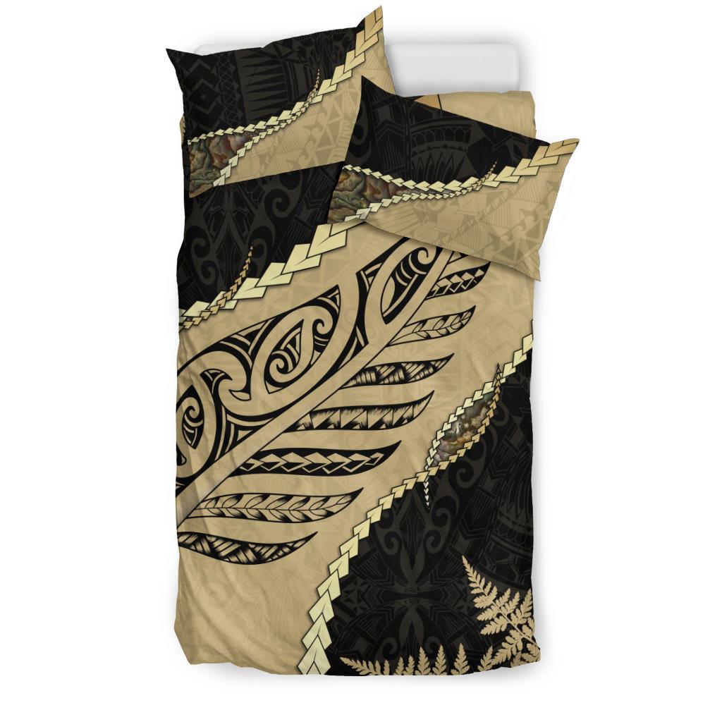 Paua Shell Maori Silver Fern Bedding Set, Golden - Vibe Hoodie Shop