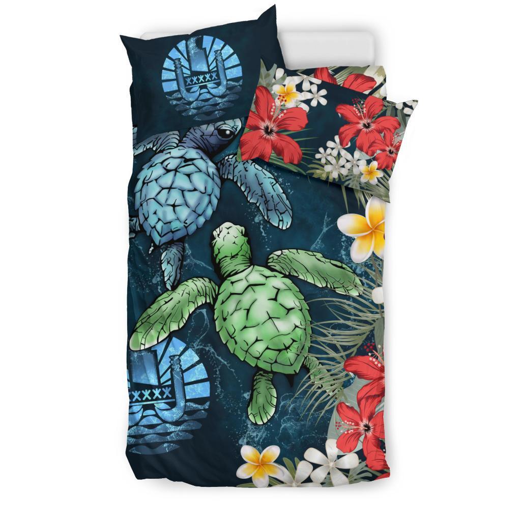 Tahiti Bedding Set - Sea Turtle Tropical Hibiscus And Plumeria - Vibe Hoodie Shop