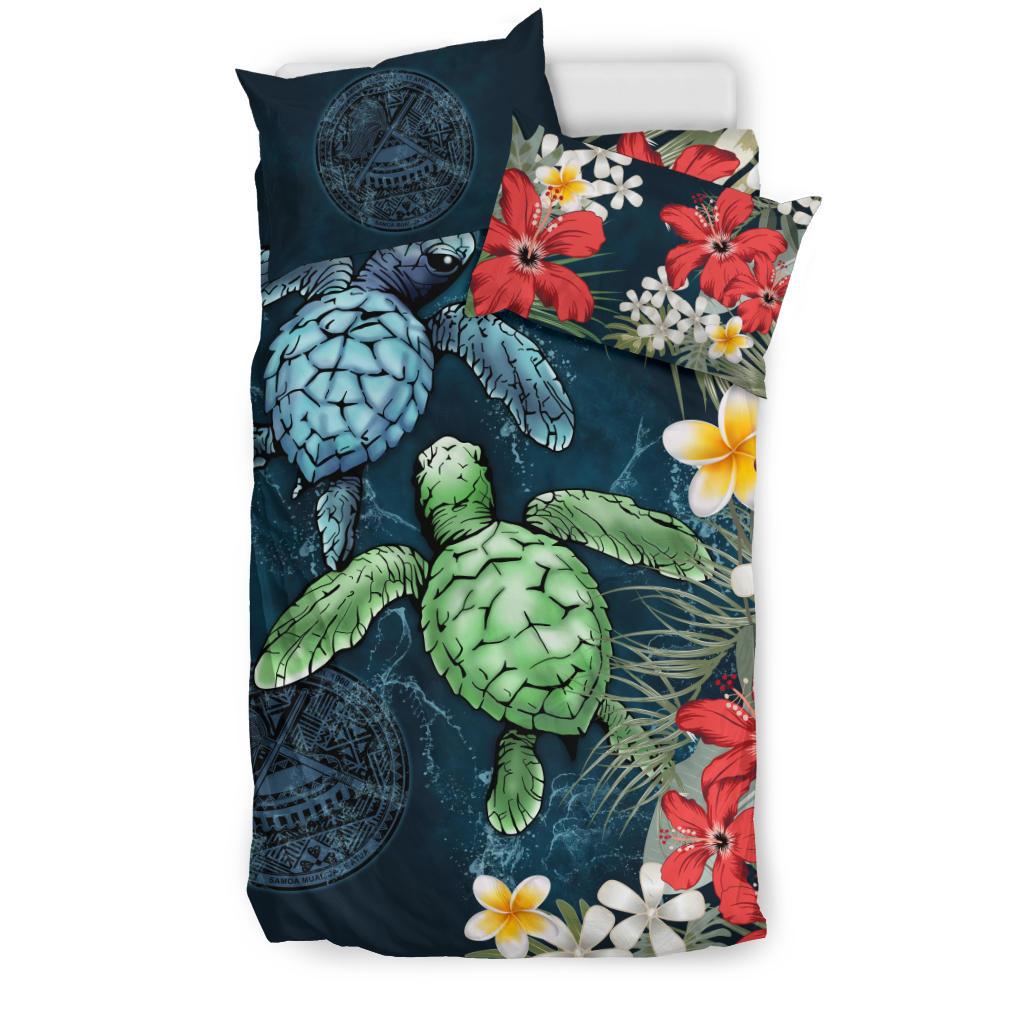 American Samoa Bedding Set - Sea Turtle Tropical Hibiscus And Plumeria - Vibe Hoodie Shop