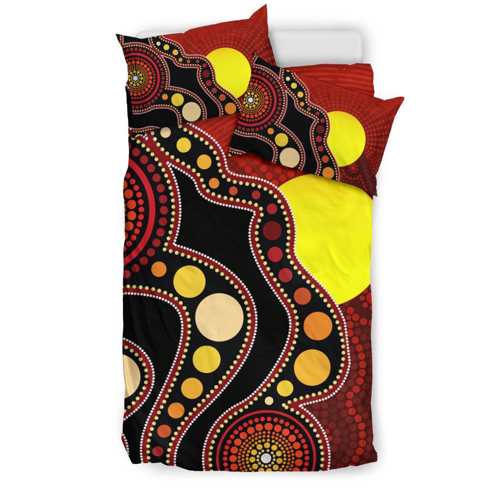 Aboriginal Bedding Set, Australia Aboriginal Lives Matter Flag Circle Dot Painting Art Bedding Set - Vibe Hoodie Shop