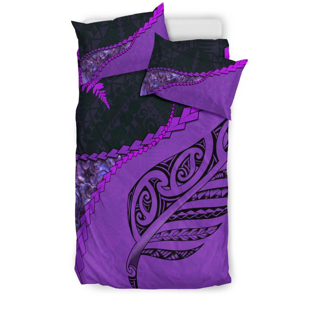 Paua Shell Maori Silver Fern Bedding Set, Purple - Vibe Hoodie Shop