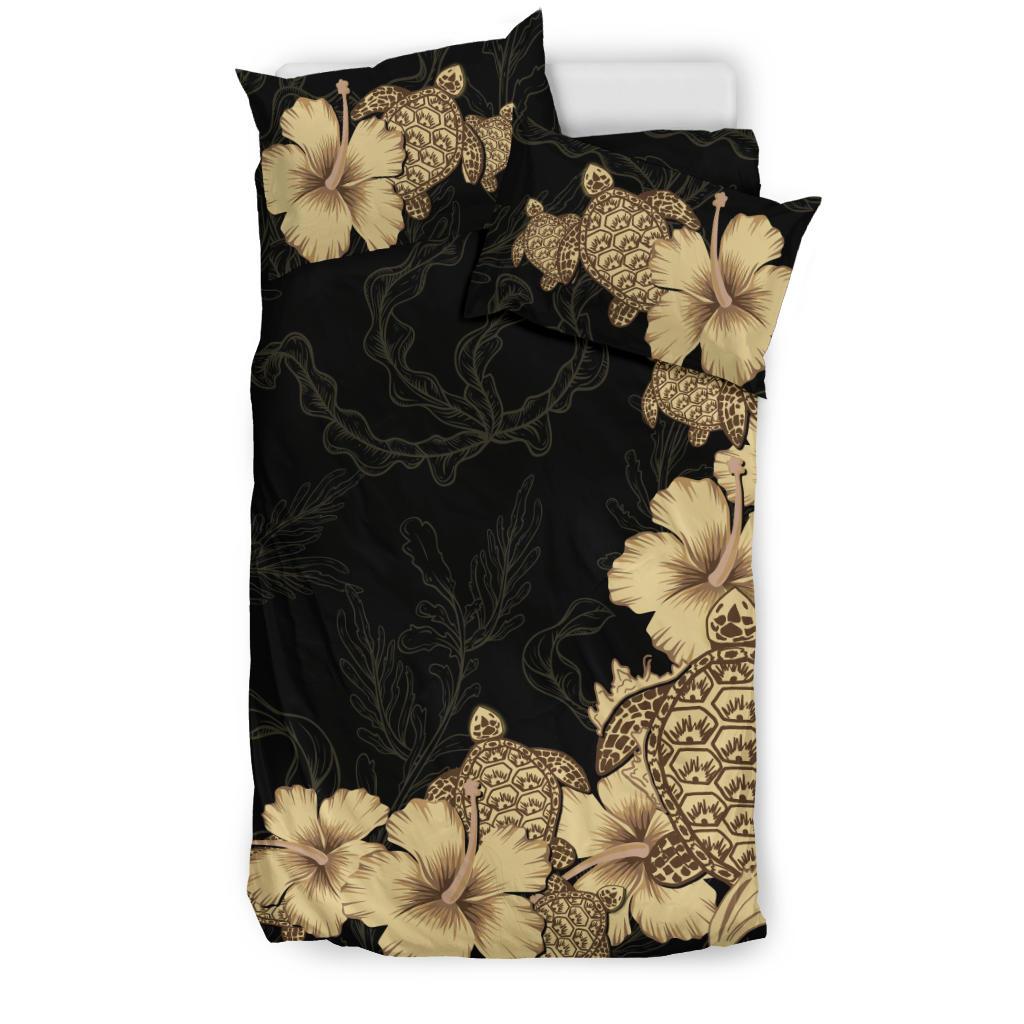 Hibiscus Plumeria Golden Turtle Bedding Set - Vibe Hoodie Shop