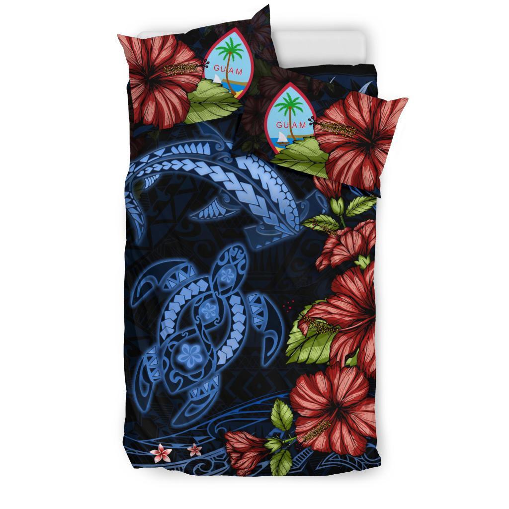 Guam Bedding Set Turtle And Shark Polynesian Hibiscus - Vibe Hoodie Shop