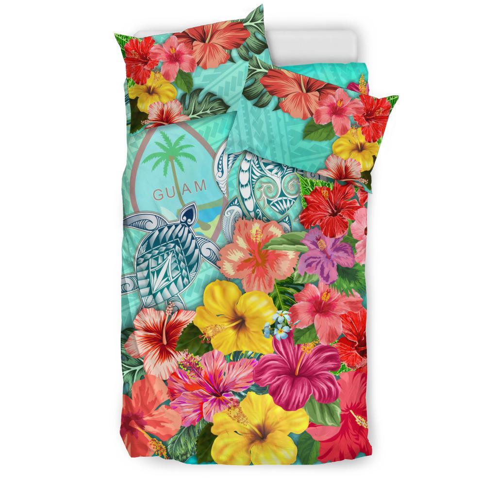 Guam Bedding Set Turtle And Hibiscus Turquoise - Vibe Hoodie Shop