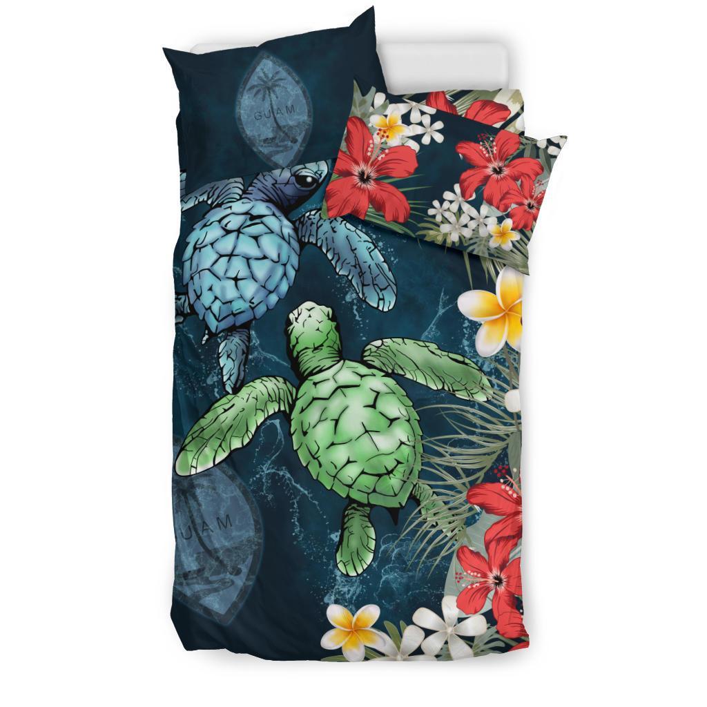 Guam Bedding Set - Sea Turtle Tropical Hibiscus And Plumeria - Vibe Hoodie Shop