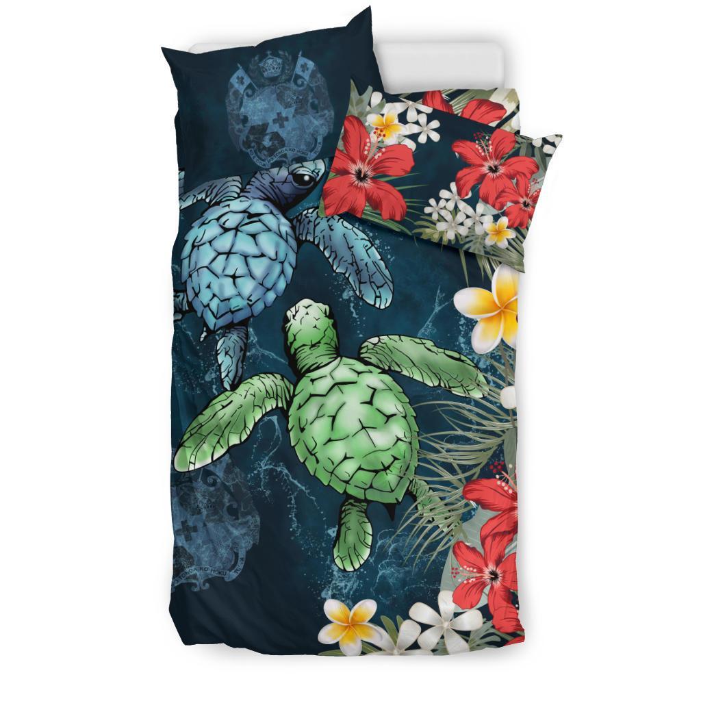 Tonga Bedding Set - Sea Turtle Tropical Hibiscus And Plumeria - Vibe Hoodie Shop