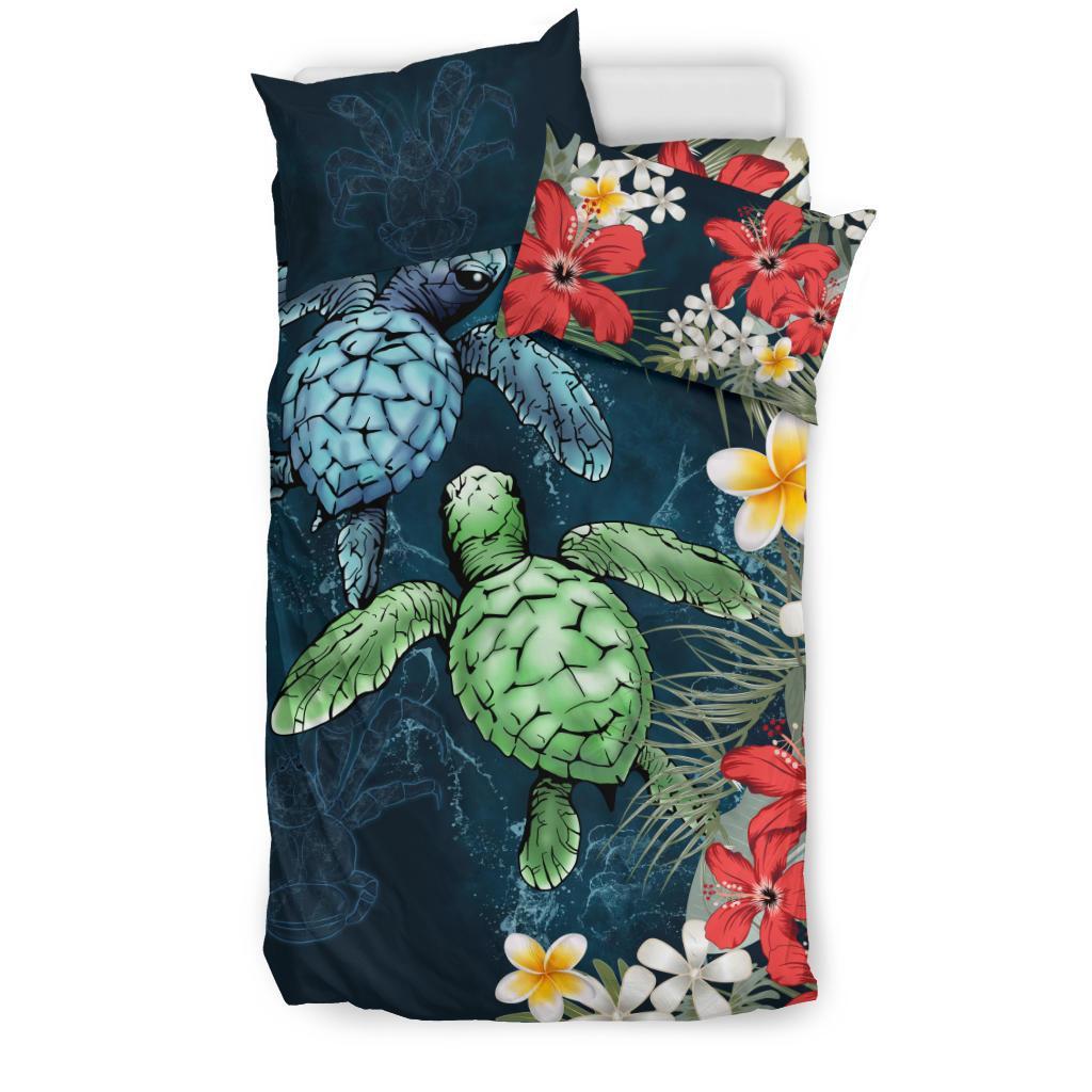 Niue Bedding Set - Sea Turtle Tropical Hibiscus And Plumeria - Vibe Hoodie Shop