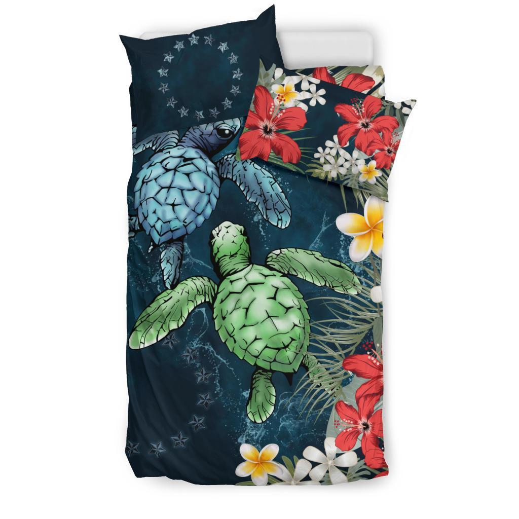 Cook Islands Bedding Set - Sea Turtle Tropical Hibiscus And Plumeria - Vibe Hoodie Shop