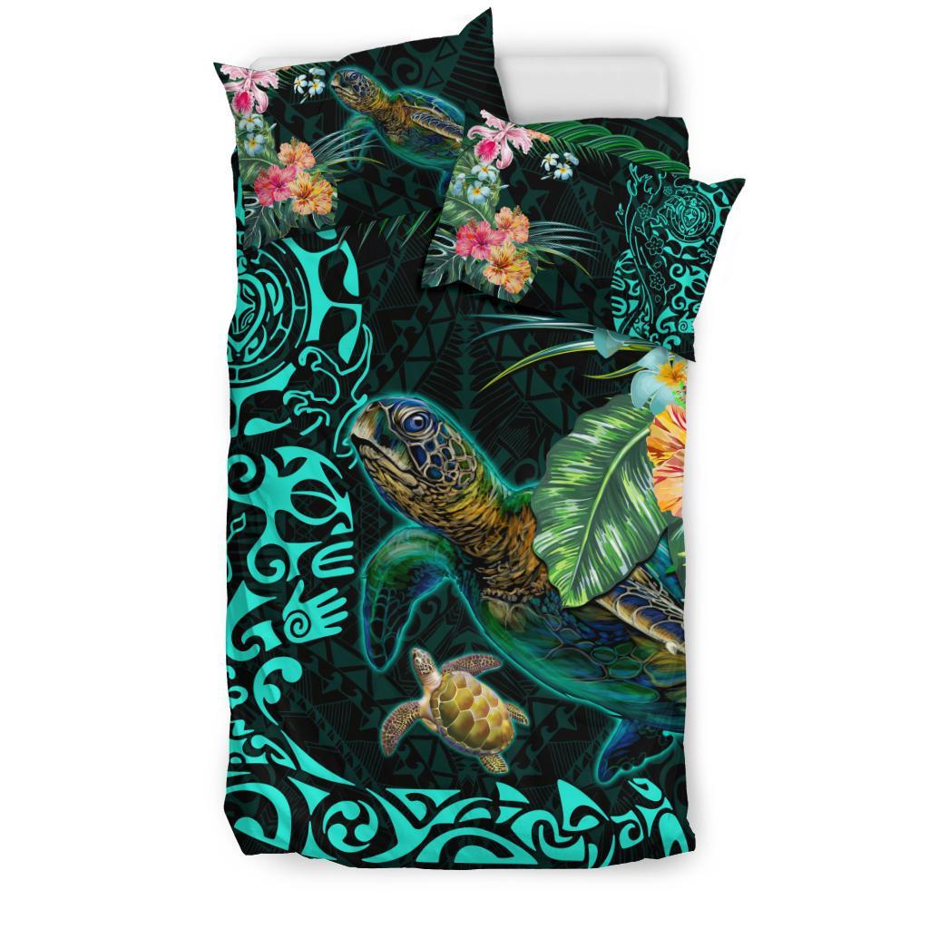 Tiki Polynesian Bedding Set Turtle Hibiscus - Vibe Hoodie Shop