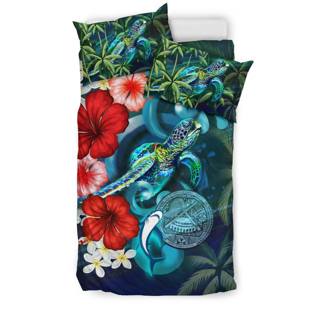 American Samoa Bedding Set - Ocean Turtle Coconut Tree And Hibiscus - Vibe Hoodie Shop