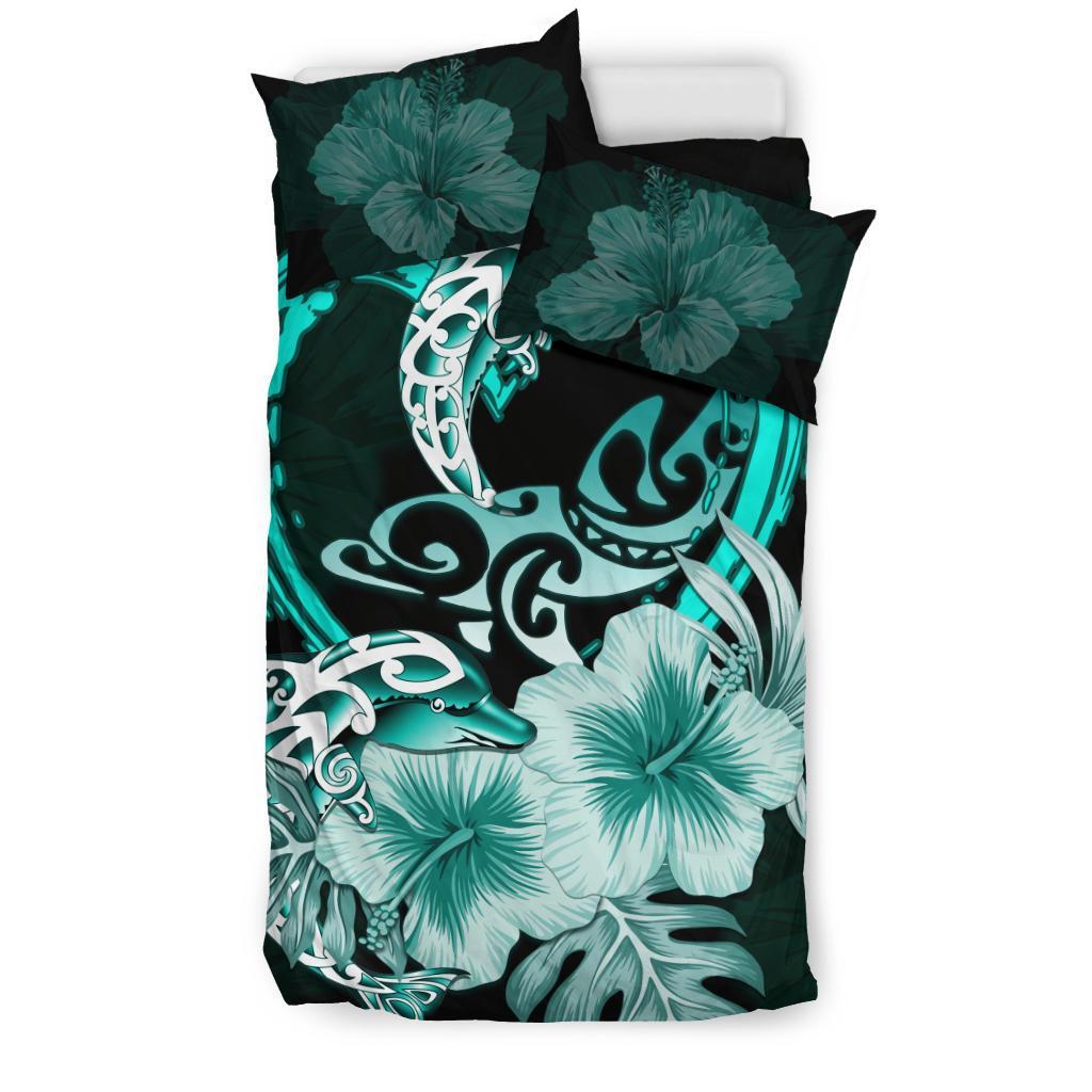 Polynesian Bedding Set I Love Dophins Duvet Cover Hibiscus - Vibe Hoodie Shop