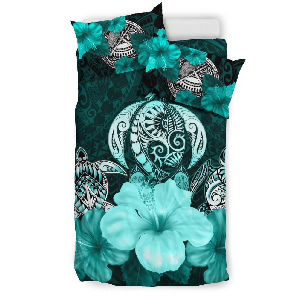 American Samoa Bedding Set Three Turtle Polynesian Hibiscus - Vibe Hoodie Shop