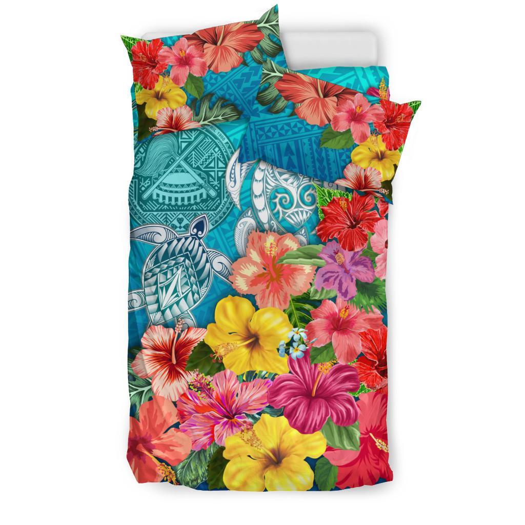 American Samoa Bedding Three Turtle Hibiscus Colorful - Vibe Hoodie Shop