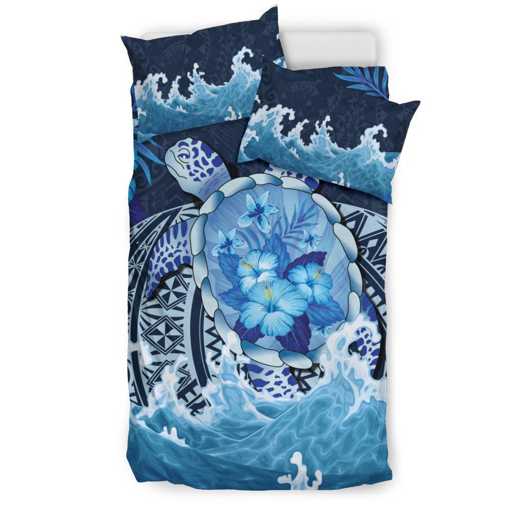 Polynesian Turtle Hibiscus The Blue Sea Bedding Set - Vibe Hoodie Shop