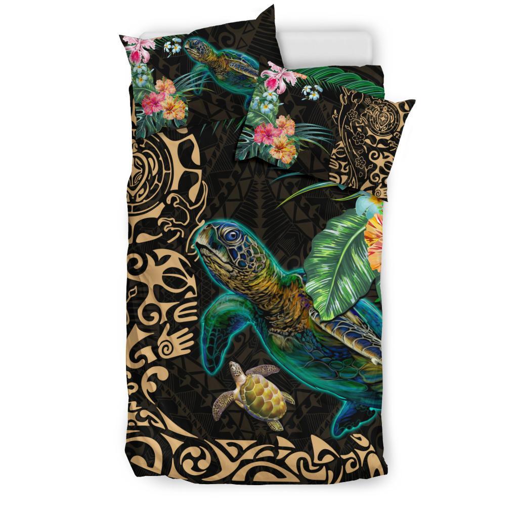 Tiki Polynesian Bedding Set Turtle Hibiscus - Gold - Vibe Hoodie Shop