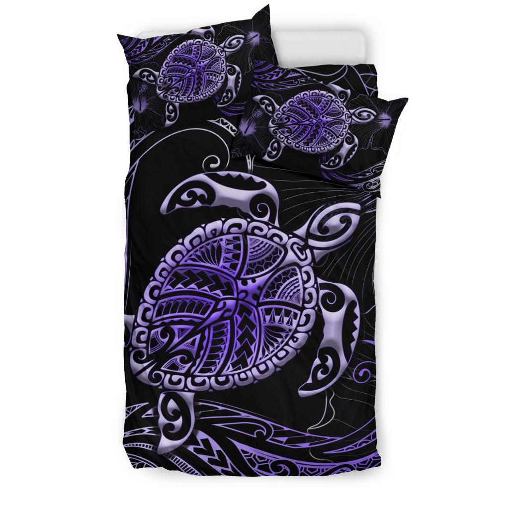 Polynesian Bedding Set Turtle Mix Hibiscus - Purple - Vibe Hoodie Shop