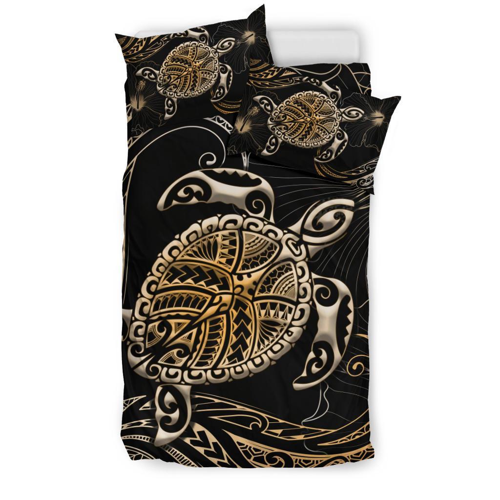 Polynesian Bedding Set Turtle Mix Hibiscus - Gold - Vibe Hoodie Shop