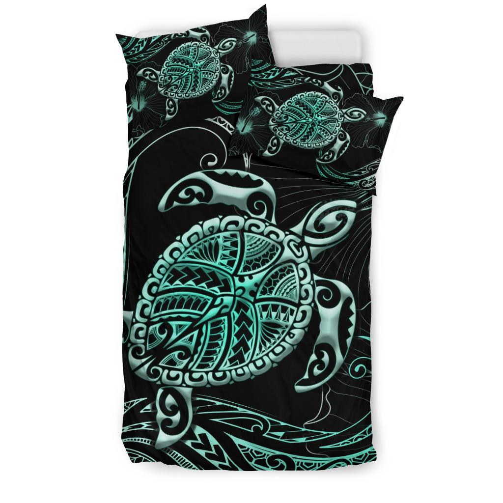 Polynesian Bedding Set Turtle Mix Hibiscus - Turquoise - Vibe Hoodie Shop