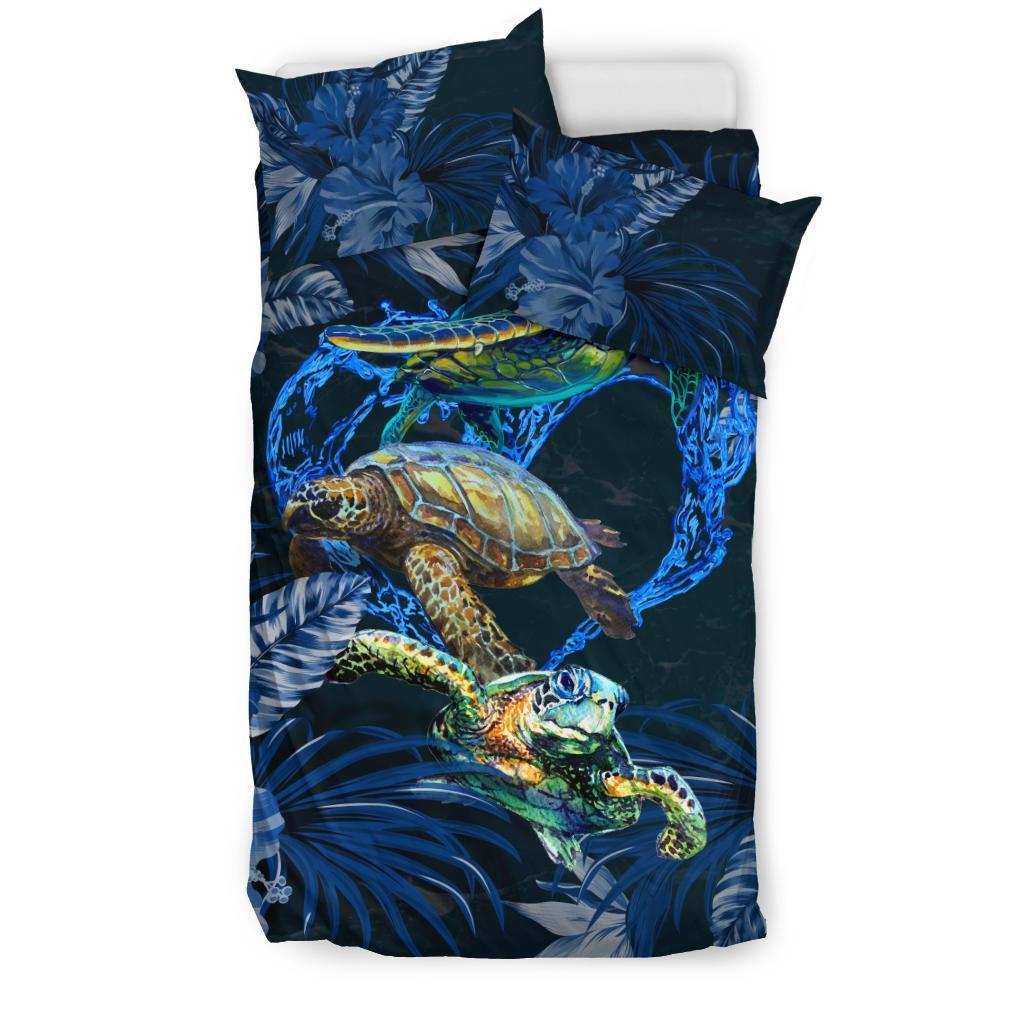 Family Turtles Bedding Set Hibiscus And Sea Water - Vibe Hoodie Shop