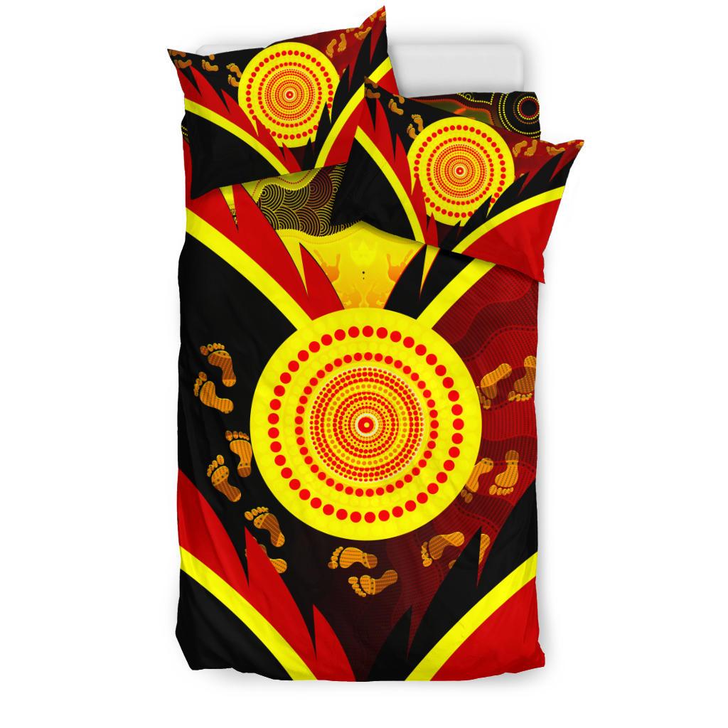 Aboriginal Bedding Set - Indigenous Flag With Footprint Hand Art - Vibe Hoodie Shop