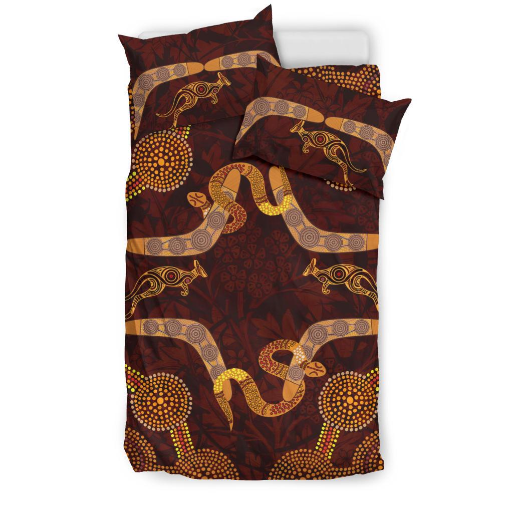 Aboriginal Bedding Set, Kangaroo, Snake And Boomerang Painting Art - Vibe Hoodie Shop