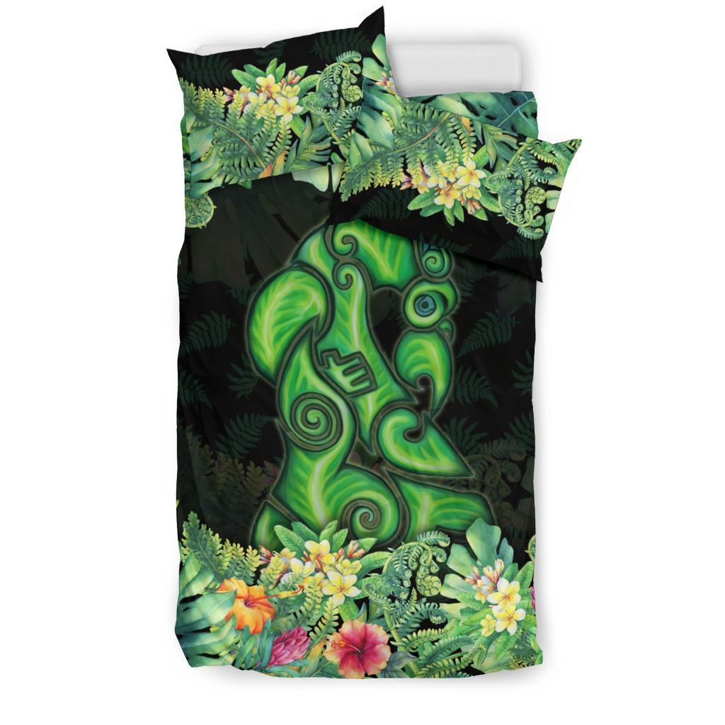 Maori Manaia Bedding Set Tropical Koru Fern With Plumeria Hibiscus - Vibe Hoodie Shop