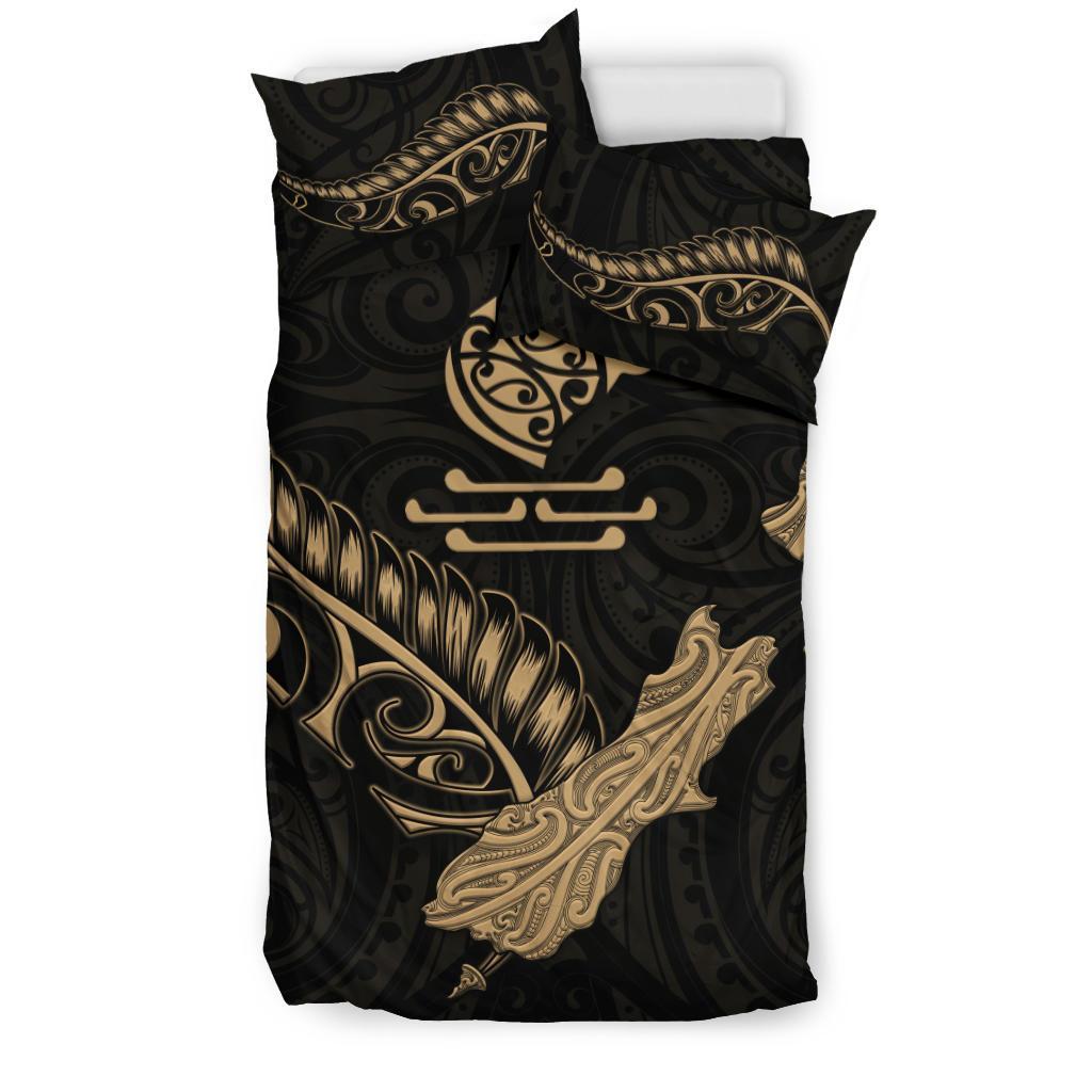 New Zealand Heart Bedding Set - Map Kiwi Mix Silver Fern Gold - Vibe Hoodie Shop