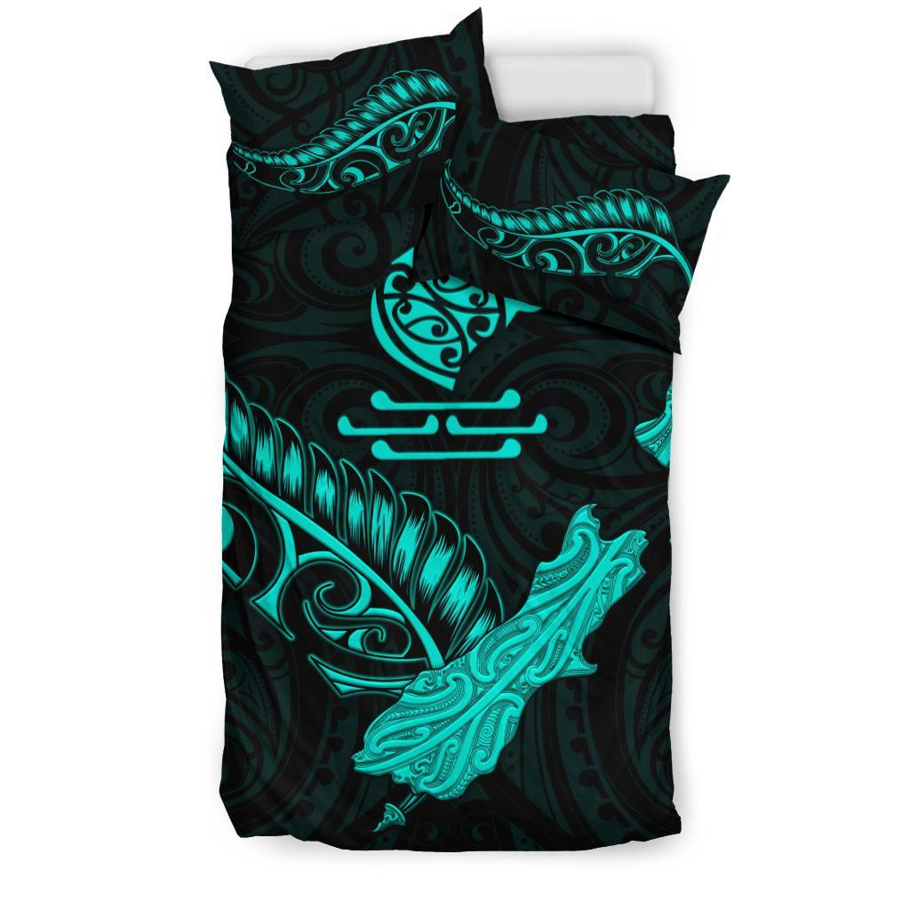 New Zealand Heart Bedding Set - Map Kiwi Mix Silver Fern Turquoise - Vibe Hoodie Shop