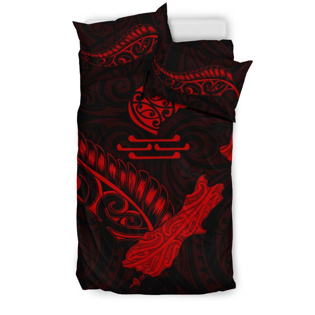 New Zealand Heart Bedding Set - Map Kiwi Mix Silver Fern Red - Vibe Hoodie Shop