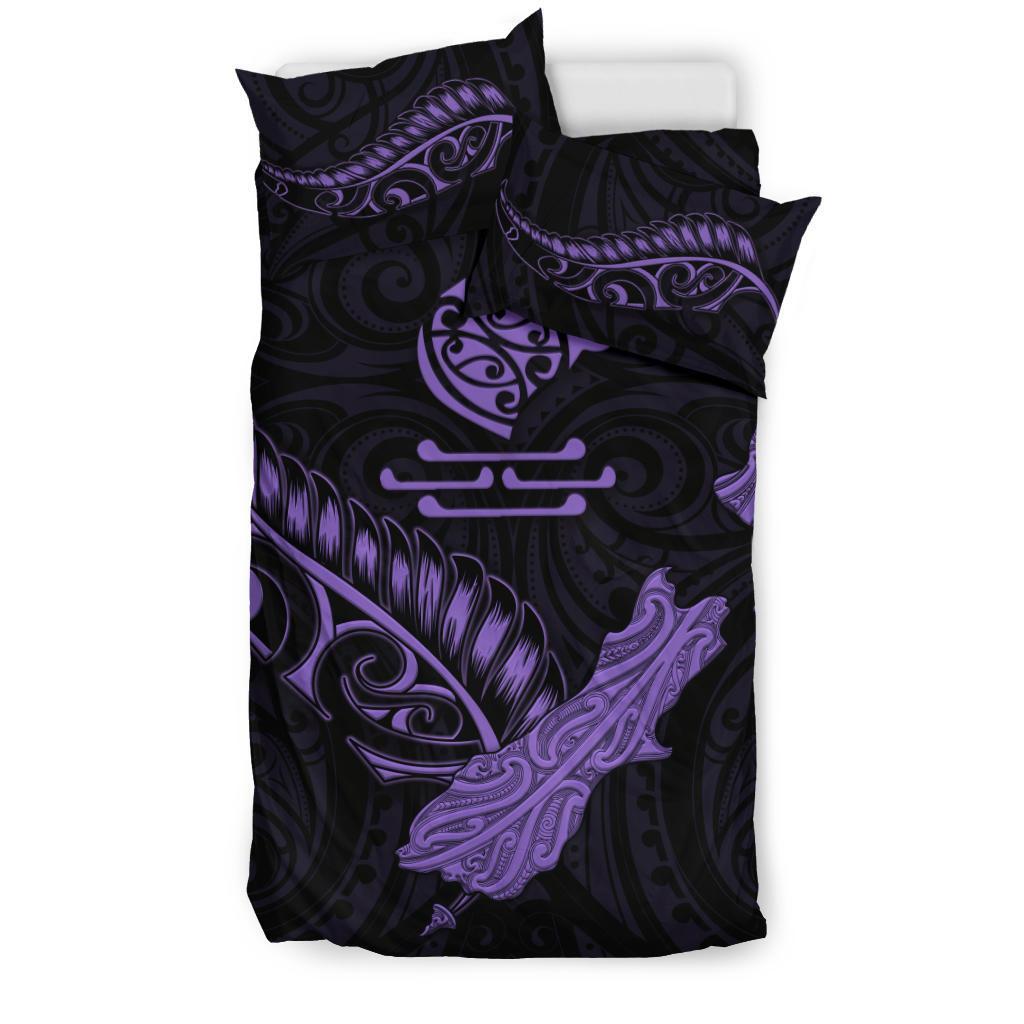 New Zealand Heart Bedding Set - Map Kiwi Mix Silver Fern Pastel Purple - Vibe Hoodie Shop