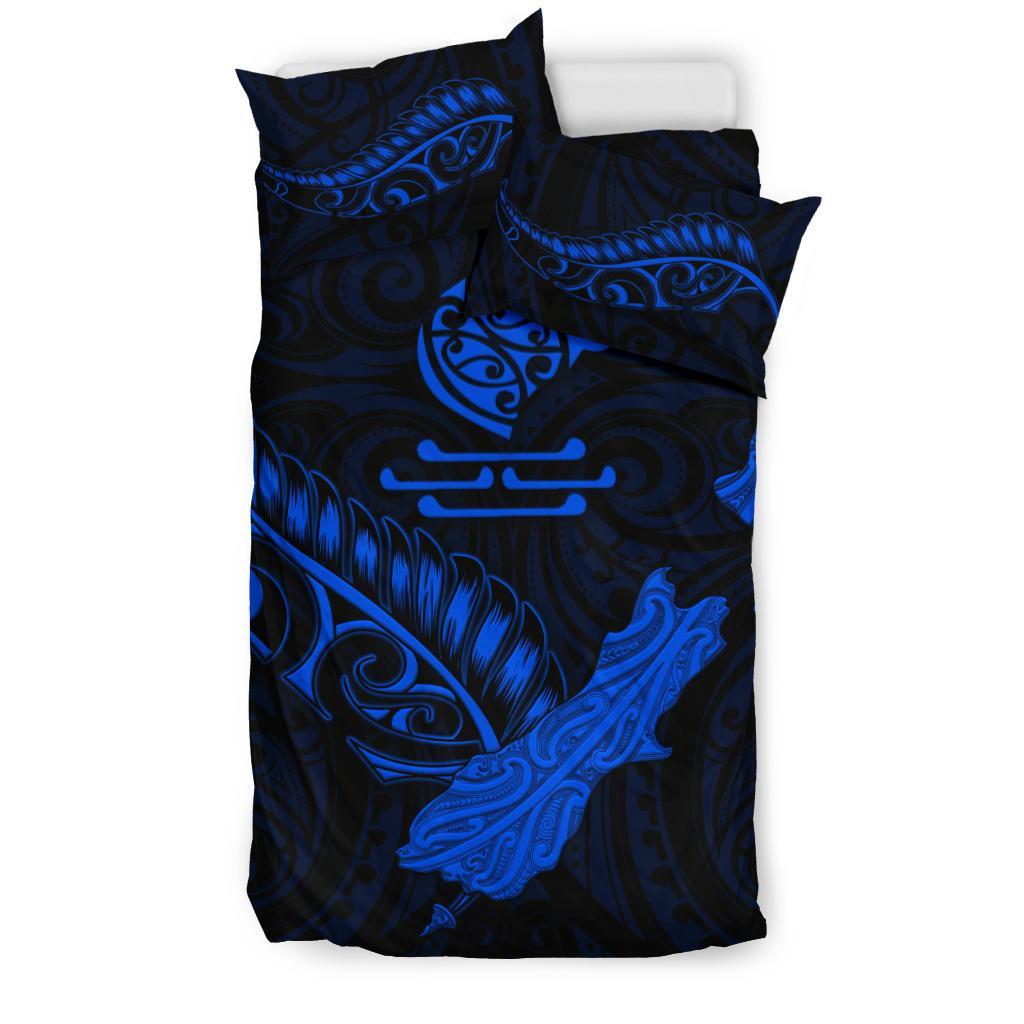 New Zealand Heart Bedding Set - Map Kiwi Mix Silver Fern Blue - Vibe Hoodie Shop