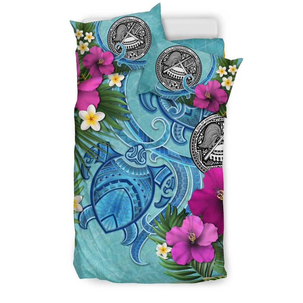 American Samoa Bedding Set - Polynesian Turtle Hibiscus And Plumeria - Vibe Hoodie Shop