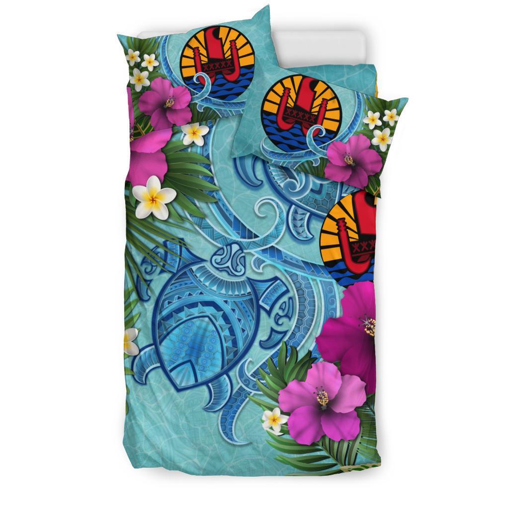 Tahiti Bedding Set - Polynesian Turtle Hibiscus And Plumeria - Vibe Hoodie Shop