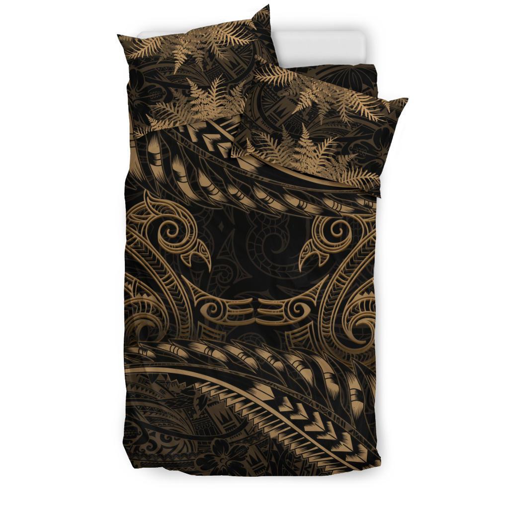 New Zealand Bedding Set Gold Manaia Maori - Silver Fern Duvet Cover - Vibe Hoodie Shop