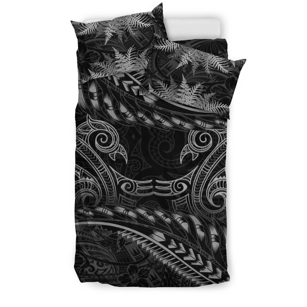 New Zealand Bedding Set Gray Manaia Maori - Silver Fern Duvet Cover - Vibe Hoodie Shop