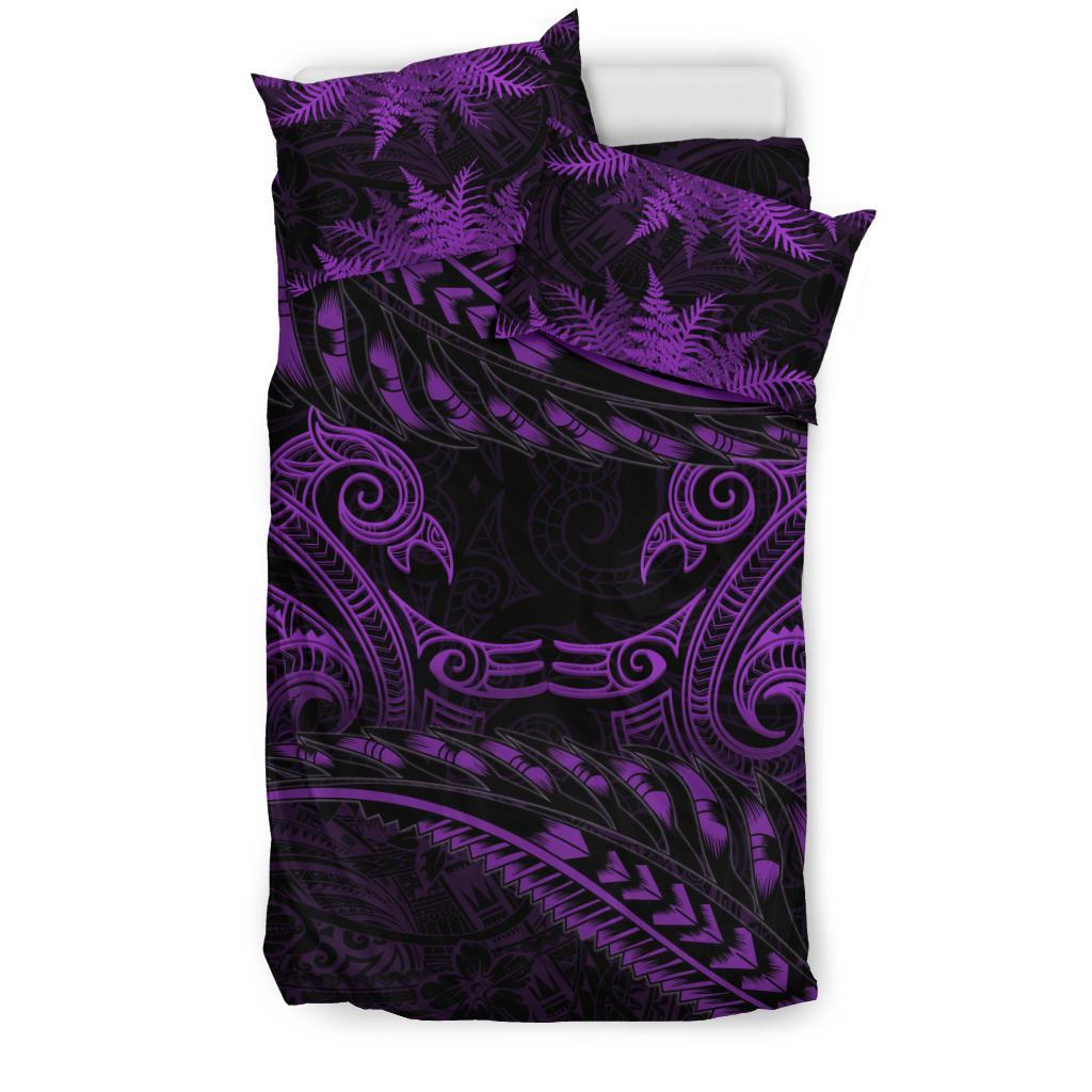 New Zealand Bedding Set Purple Manaia Maori - Silver Fern Duvet Cover - Vibe Hoodie Shop