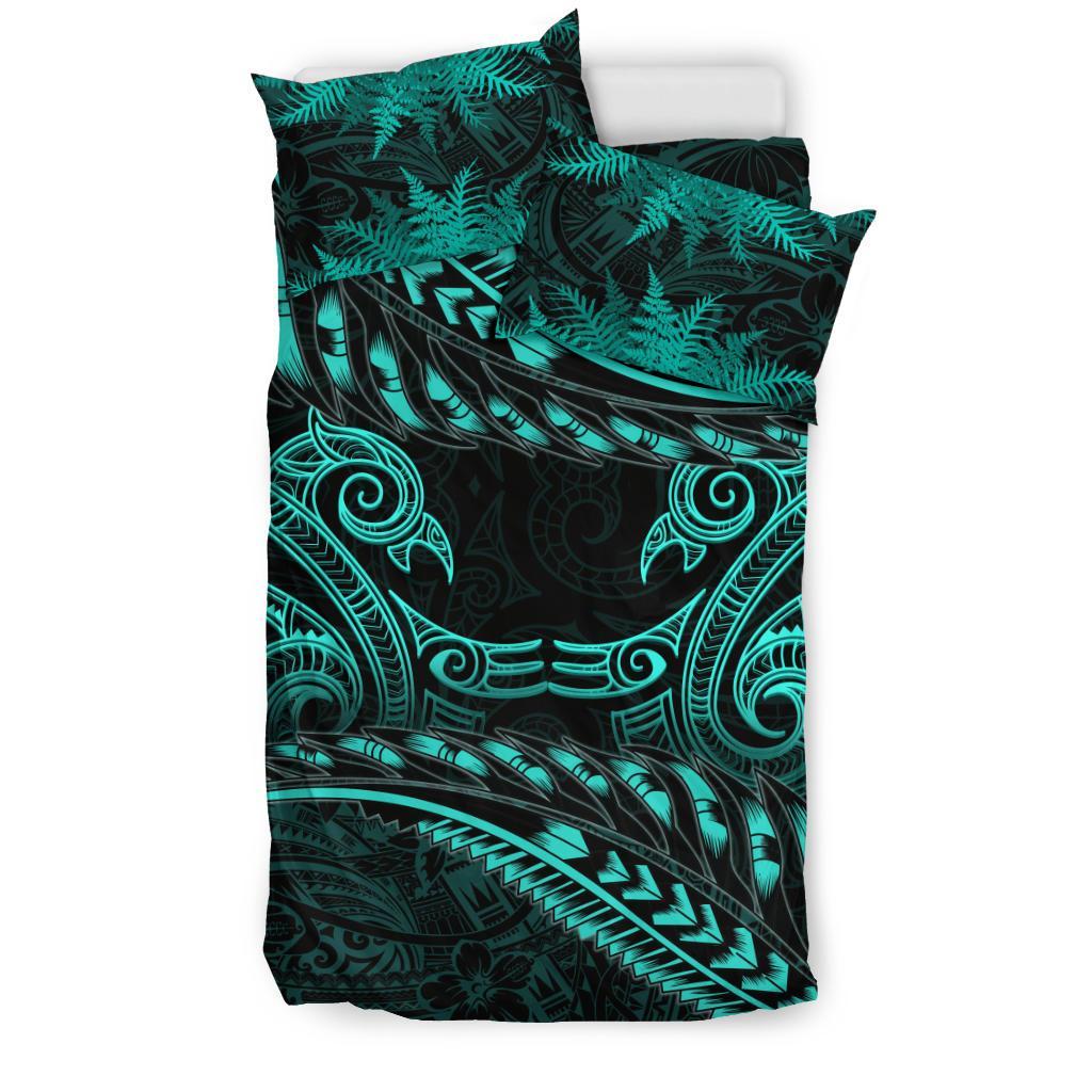 New Zealand Bedding Set Turquoise Manaia Maori - Silver Fern Duvet Cover - Vibe Hoodie Shop