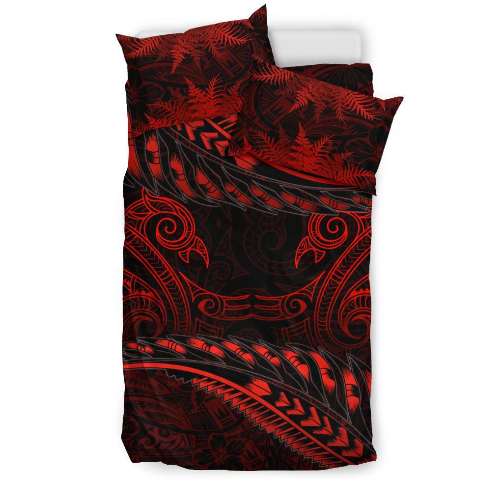 Aotearoa Bedding Set Red Maori Manaia With Silver Fern - Vibe Hoodie Shop