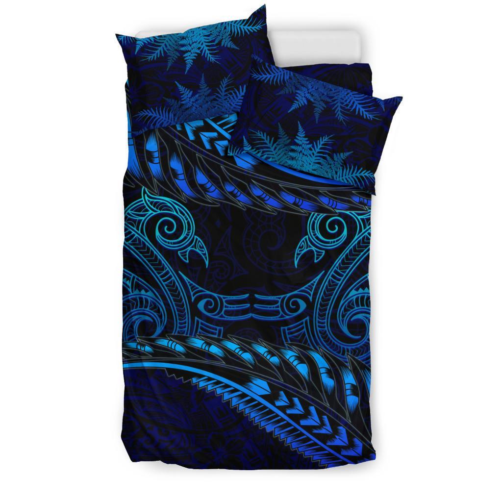 Aotearoa Bedding Set Blue Maori Manaia With Silver Fern - Vibe Hoodie Shop