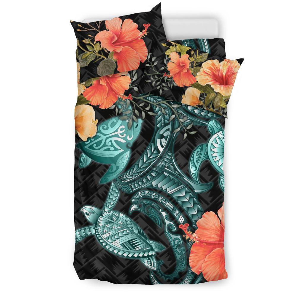 Turtle Mix Hibiscus Bedding Set Polynesian Duvet Cover - Vibe Hoodie Shop