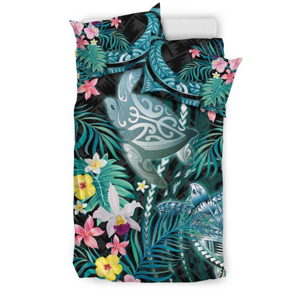 Turtles Love Bedding Set Hibiscus With Palm Leaves - Vibe Hoodie Shop