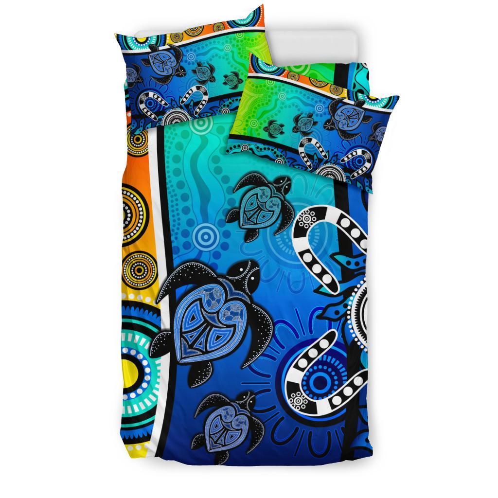 Aboriginal Bedding Set - Indigenous Turtle Dot Painting Art - Vibe Hoodie Shop