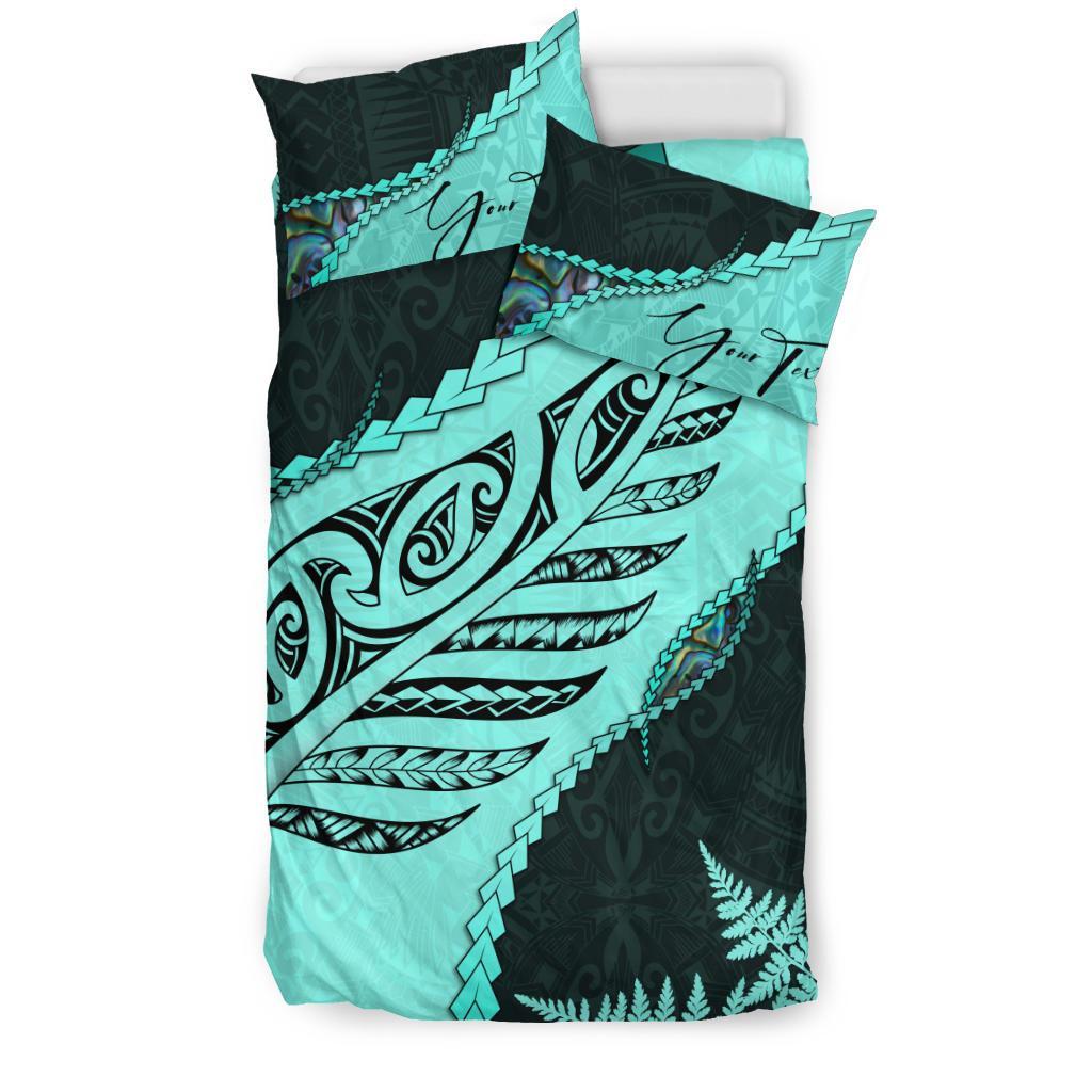 Signature Custom, Paua Shell Maori Silver Fern Bedding Set Turquoise - Vibe Hoodie Shop