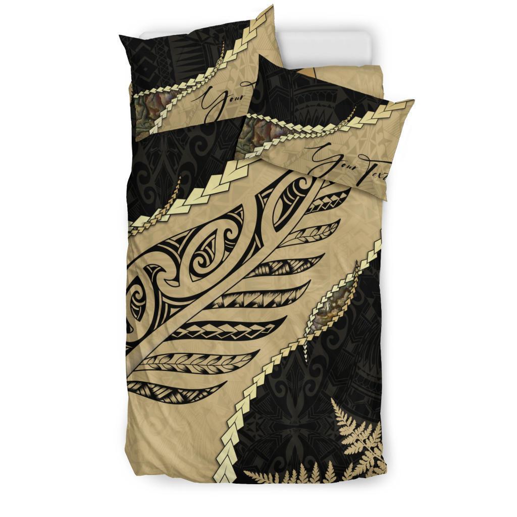 Signature Custom, Paua Shell Maori Silver Fern Bedding Set Golden - Vibe Hoodie Shop