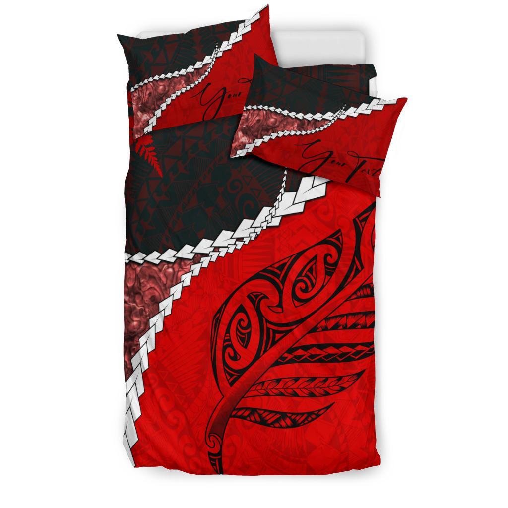 Signature Custom, Paua Shell Maori Silver Fern Bedding Set Red - Vibe Hoodie Shop