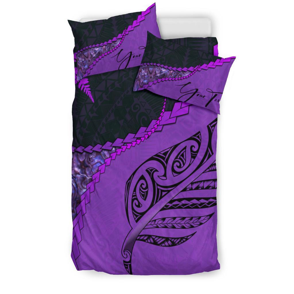 Signature Custom, Paua Shell Maori Silver Fern Bedding Set Purple - Vibe Hoodie Shop