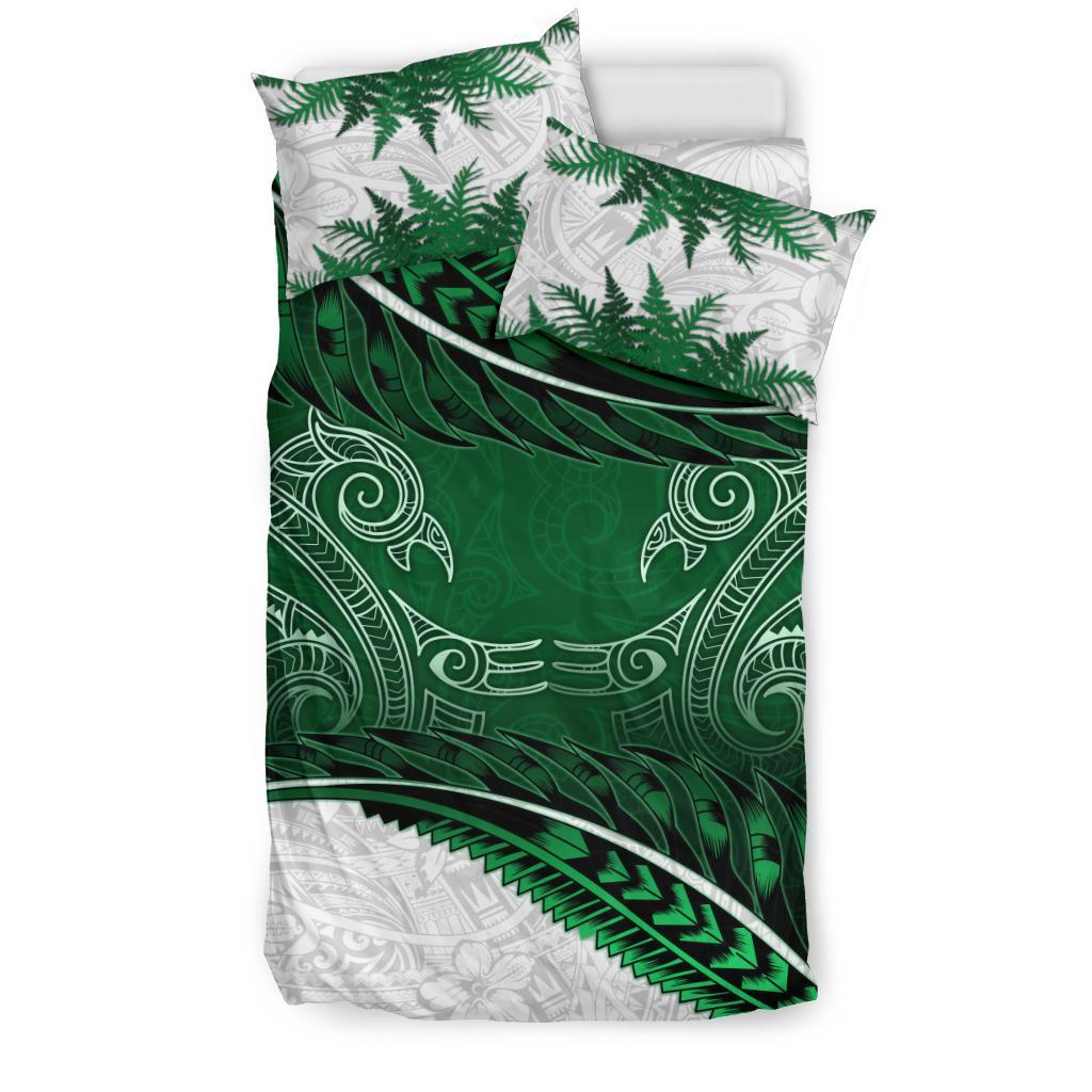 New Zealand Bedding Set Green Manaia Maori - Silver Fern Duvet Cover And Pillow Case - Vibe Hoodie Shop