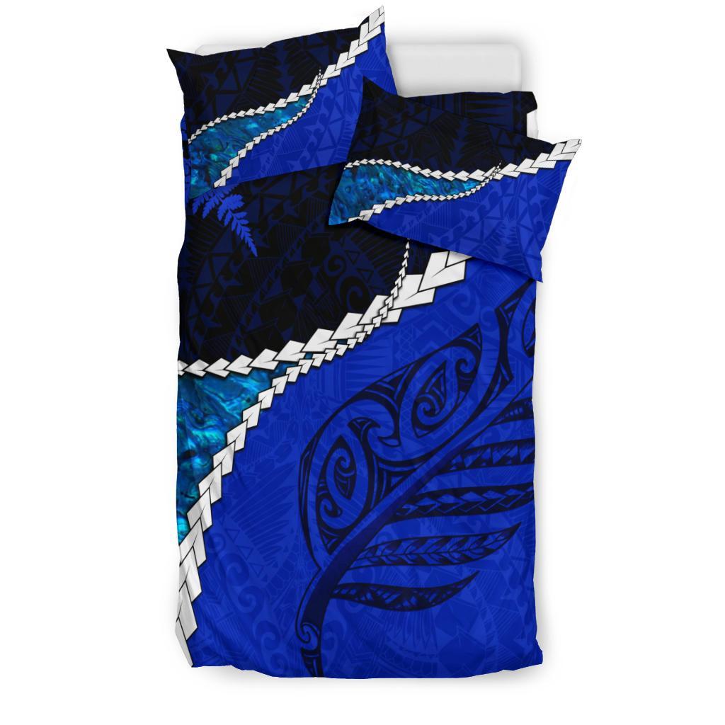 Paua Shell Maori Silver Fern Bedding Set, Cobalt - Vibe Hoodie Shop