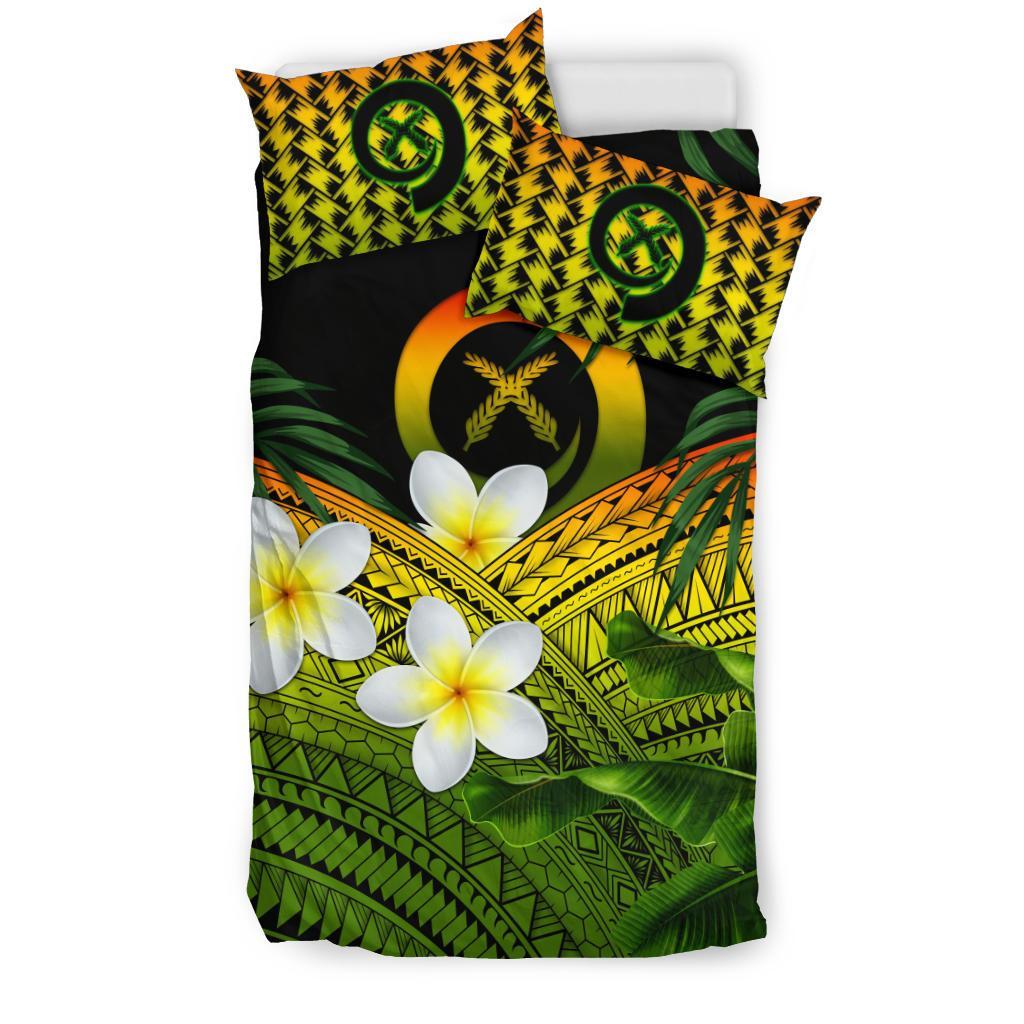 Vanuatu Bedding Set, Polynesian Plumeria Banana Leaves Reggae - Vibe Hoodie Shop