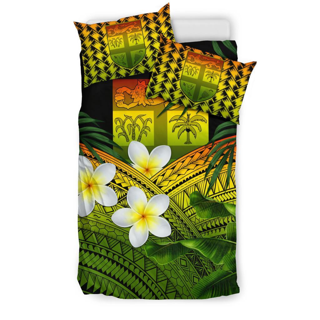 Fiji Bedding Set, Polynesian Plumeria Banana Leaves Reggae - Vibe Hoodie Shop